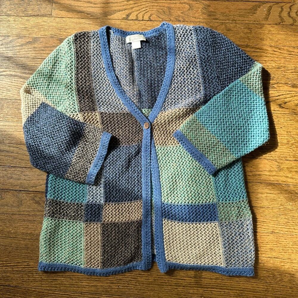 VTG Christopher & Banks Patch Work Knit Cardigan Sweater Size Small
